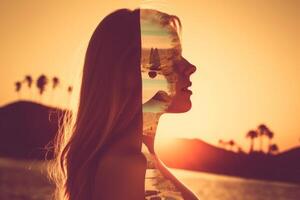Summer Themed Double Exposure Bikini Portrait photo