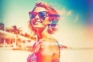 Summer Themed Double Exposure Bikini Portrait photo