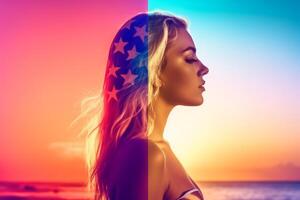 Summer Themed Double Exposure Bikini Portrait photo
