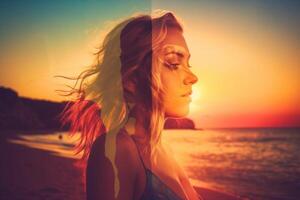 Summer Themed Double Exposure Bikini Portrait photo