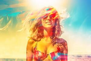 Summer Themed Double Exposure Bikini Portrait photo