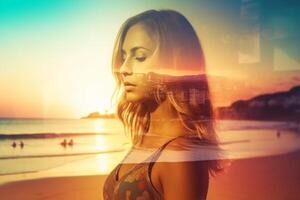 Summer Themed Double Exposure Bikini Portrait photo