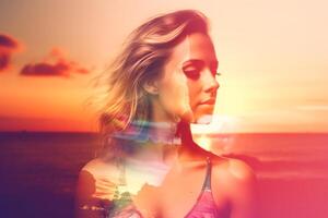 Summer Themed Double Exposure Bikini Portrait photo