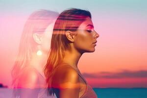 Summer Themed Double Exposure Bikini Portrait photo