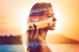 Summer Themed Double Exposure Bikini Portrait photo