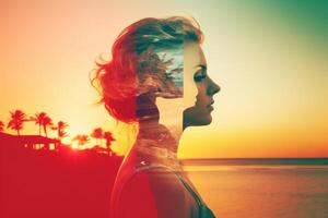 Summer Themed Double Exposure Bikini Portrait photo