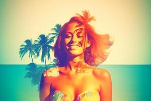Summer Themed Double Exposure Bikini Portrait photo