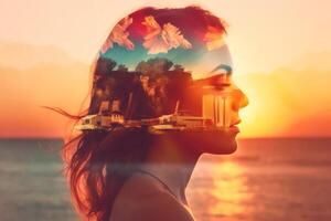 Summer Themed Double Exposure Bikini Portrait photo