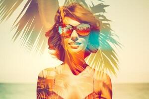 Summer Themed Double Exposure Bikini Portrait photo
