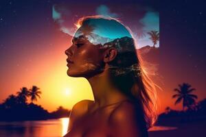 Summer Themed Double Exposure Bikini Portrait photo