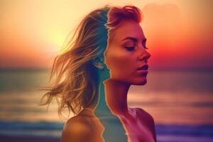 Summer Themed Double Exposure Bikini Portrait photo