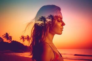 Summer Themed Double Exposure Bikini Portrait photo