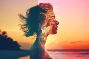 Summer Themed Double Exposure Bikini Portrait photo