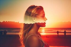 Summer Themed Double Exposure Bikini Portrait Generative AI photo