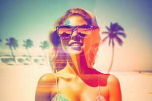 Summer Themed Double Exposure Bikini Portrait Generative AI photo