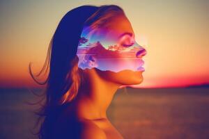 Summer Themed Double Exposure Bikini Portrait photo