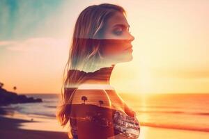 Summer Themed Double Exposure Bikini Portrait photo