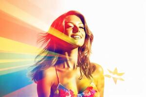 Summer Themed Double Exposure Bikini Portrait Generative AI photo