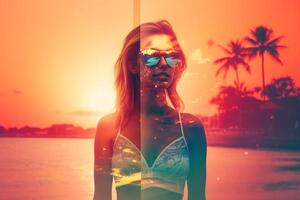 Summer Themed Double Exposure Bikini Portrait photo