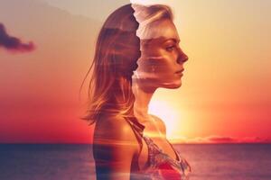 Summer Themed Double Exposure Bikini Portrait photo