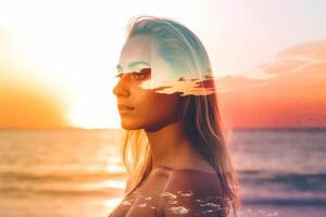 Summer Themed Double Exposure Bikini Portrait photo