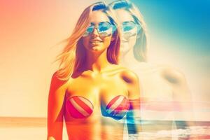 Summer Themed Double Exposure Bikini Portrait Generative AI photo