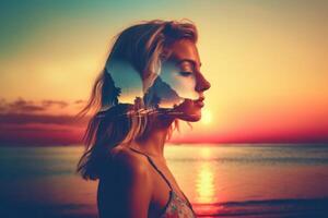Summer Themed Double Exposure Bikini Portrait photo