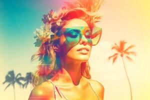 Summer Themed Double Exposure Bikini Portrait photo