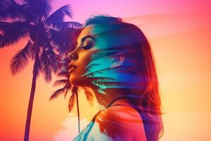 Summer Themed Double Exposure Bikini Portrait photo