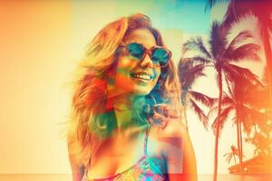 Summer Themed Double Exposure Bikini Portrait photo