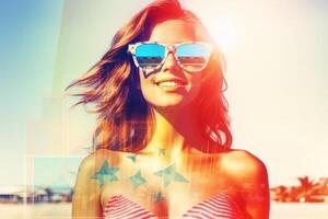 Summer Themed Double Exposure Bikini Portrait photo