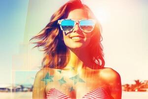 Summer Themed Double Exposure Bikini Portrait Generative AI photo