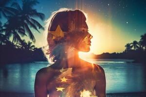 Summer Themed Double Exposure Bikini Portrait photo