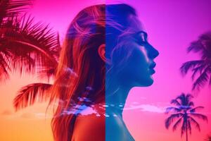 Summer Themed Double Exposure Bikini Portrait photo