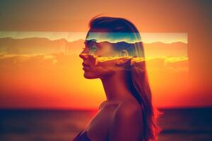 Summer Themed Double Exposure Bikini Portrait photo
