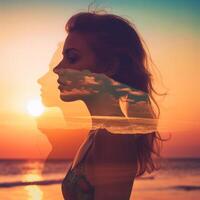 Summer Themed Double Exposure Bikini Portrait Generative AI photo