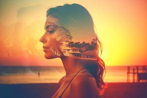 Summer Themed Double Exposure Bikini Portrait photo