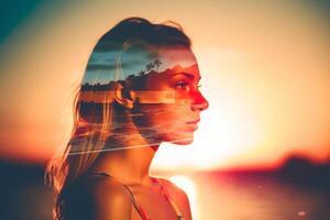 Summer Themed Double Exposure Bikini Portrait photo
