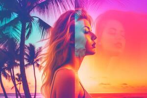 Summer Themed Double Exposure Bikini Portrait photo