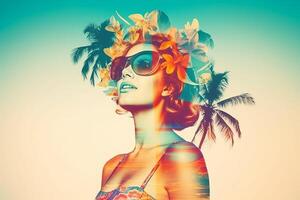 Summer Themed Double Exposure Bikini Portrait Generative AI photo