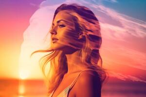 Summer Themed Double Exposure Bikini Portrait photo