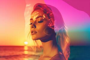 Summer Themed Double Exposure Bikini Portrait photo