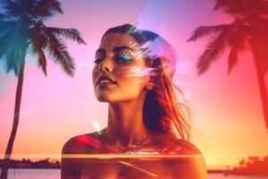 Summer Themed Double Exposure Bikini Portrait photo
