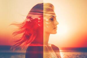 Summer Themed Double Exposure Bikini Portrait Generative AI photo