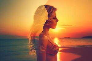 Summer Themed Double Exposure Bikini Portrait photo