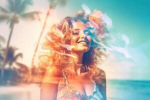 Summer Themed Double Exposure Bikini Portrait photo