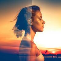 Summer Themed Double Exposure Bikini Portrait photo