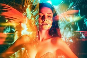 Summer Themed Double Exposure Bikini Portrait Generative AI photo