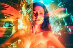 Summer Themed Double Exposure Bikini Portrait photo
