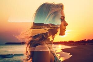Summer Themed Double Exposure Bikini Portrait photo